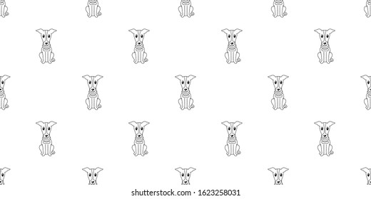 Vector cartoon character greyhound dog seamless pattern background for design.