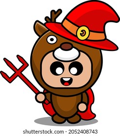vector cartoon character Halloween animal mascot costume red witch holding demon wand