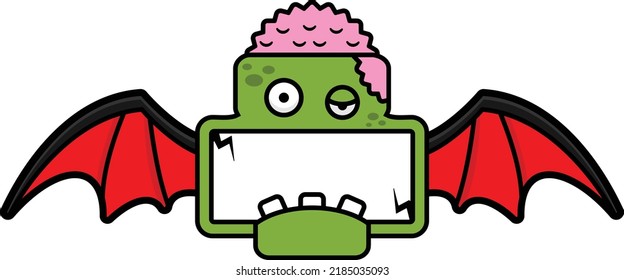 vector cartoon character halloween zombie skull green cute bat board