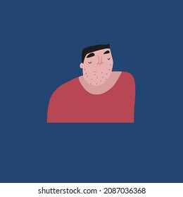 Vector cartoon character, hand drawn sad man upset by something