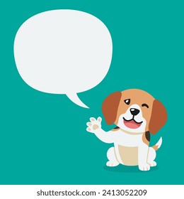 Vector cartoon character happy beagle dog with speech bubble for design.