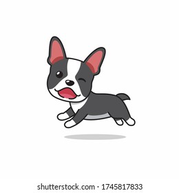 Vector cartoon character happy boston terrier dog running for design.