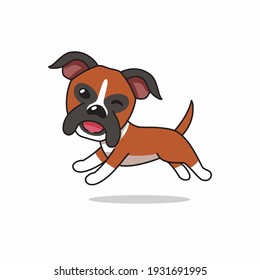 Vector Cartoon Character Happy Boxer Dog Running For Design.