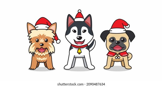 Vector cartoon character happy dog christmas costume for design.