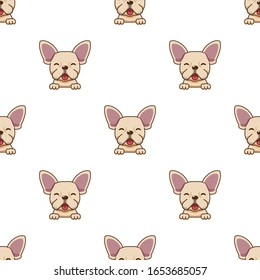 Vector cartoon character happy french bulldog dog seamless pattern background for design.