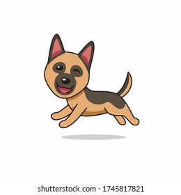 Vector cartoon character happy german shepherd dog running for design.