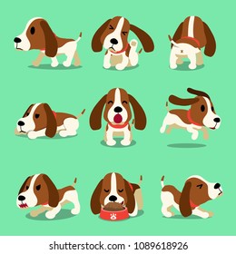 Vector cartoon character hound dog poses for design.