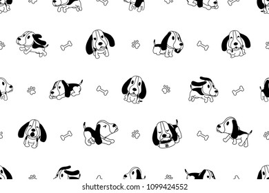 Vector cartoon character hound dog seamless pattern for design.