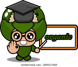 vector cartoon character illustration cute vegetable cauliflower mascot costume with organic board graduation