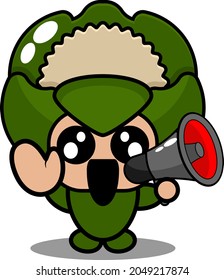 vector cartoon character illustration cute vegetable cauliflower mascot costume holding megaphone