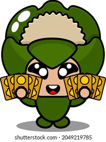 vector cartoon character illustration cute vegetable cauliflower mascot costume holding money