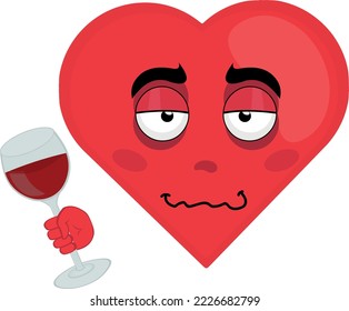 ilustración vectorial de un corazón ebrio con un vaso de vino en la mano