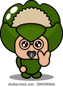 vector cartoon character illustration mascot costume cauliflower vegetables cute baby hand peace