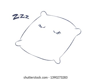 Vector cartoon character illustration. Sleepy zzz text on simple outline cushion with closed eye on white background. Design concept about sleep, dream, relax, insomnia.