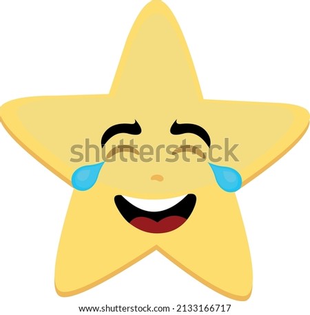 Vector cartoon character illustration of a star, crying with tears of joy