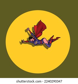 Vektorgrafik-Zeichentrickfigur einer jungen Frau mit Superheldenkostüm mit rotem Kap.
