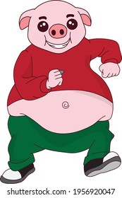 vector cartoon character image of a chubby pig running