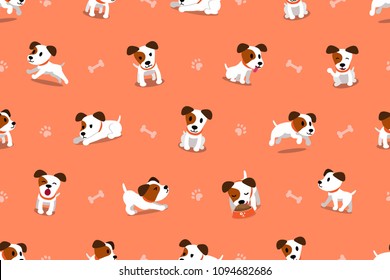 Vector cartoon character jack russell terrier dog seamless pattern for design.