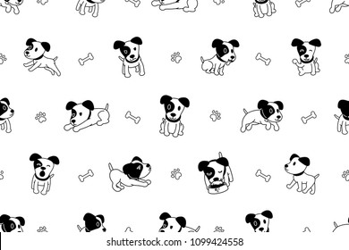 Vector cartoon character jack russell terrier dog seamless pattern for design.