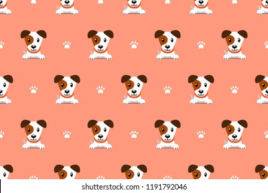 Vector cartoon character jack russell terrier dog seamless pattern for design.