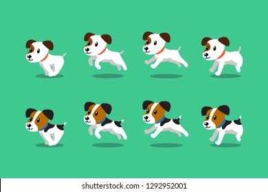 Vector cartoon character jack russell terrier dogs running step for design.