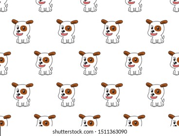 Vector cartoon character jack russell terrier dog seamless pattern background for design.