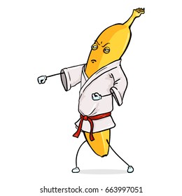 Vector Cartoon Character - Karate Banana on White Background