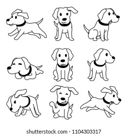 Vector cartoon character labrador dog poses set for design.
