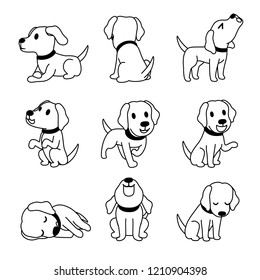 Vector cartoon character labrador dog poses for design.