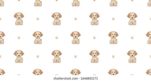 Vector cartoon character labrador retriever dog seamless pattern background for design.