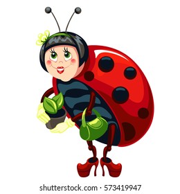 Vector cartoon character ladybug. Humanized cartoon character lady beetle.