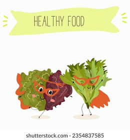 Vector cartoon character lollo rossa salad, frisee funny vegetable. Farm fresh harvest, agriculture organic veggie or vegetarian food ripe product. 
