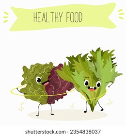 Vector cartoon character lollo rossa salad, frisee funny vegetable. Farm fresh harvest, agriculture organic veggie or vegetarian food ripe product. 
