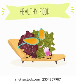 Vector cartoon character lollo rossa salad, frisee funny vegetable. Farm fresh harvest, agriculture organic veggie or vegetarian food ripe product. 
