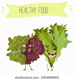 Vektor Cartoon Charakter lollo rossa Salat, frisch lustiges Gemüse. Frische Weinernte, ökologische Landwirtschaft oder vegetarische Lebensmittel reife Produkte. 

