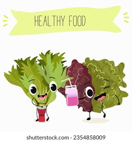 Vector cartoon character lollo rossa salad, frisee funny vegetable. Farm fresh harvest, agriculture organic veggie or vegetarian food ripe product. 

