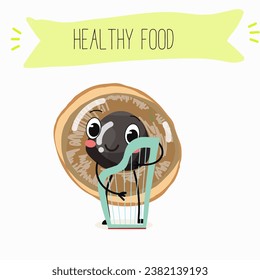 Vector cartoon character longan, funny vegetables, fruits. Fresh harvest, exotic, organic, vegetarian products, children's birthday, price tag, sticker.