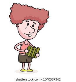 Vector cartoon Character. Lost Silly Tourist Person with green map and curly hair