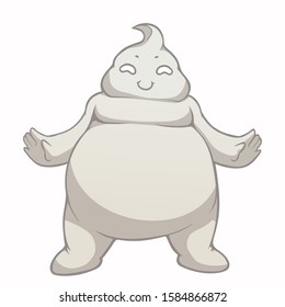 Vector cartoon character made of white cream or snow. Chubby smooth mascot