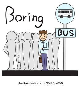 vector cartoon character man bus stop