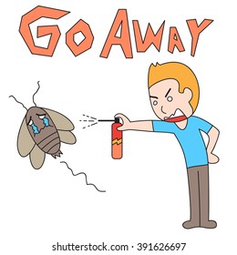 vector cartoon character man drive out cockroach
