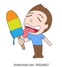 vector cartoon character man lick ice cream