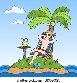 vector cartoon character man on island