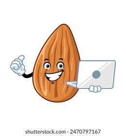 Caricatura de Vector, personaje y mascota de un portátil que sostiene almendras.