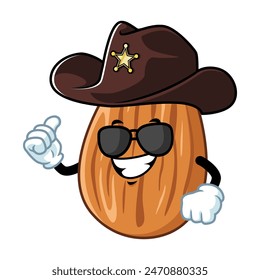 vector cartoon, character, and mascot of an almond wearing sheriff hat.