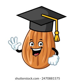 vector cartoon, character, and mascot of an almond wearing graduation hat.