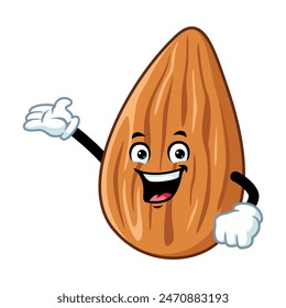 vector cartoon, character, and mascot of an almond with welcome pose.