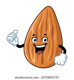 vector cartoon, character, and mascot of an almond with thumbs up hand.