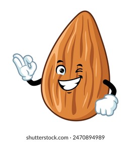 vector cartoon, character, and mascot of an almond with ok pose.