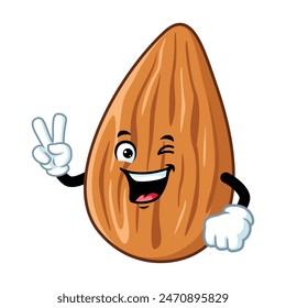 vector cartoon, character, and mascot of an almond with two finger.